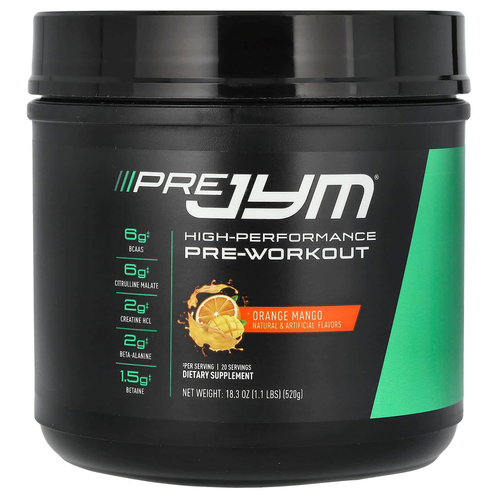 JYM Supplement Science, Pre JYM, перед тренировкой, высокоэффективное средство, апельсин и манго, 520 г (1,1 фунта)