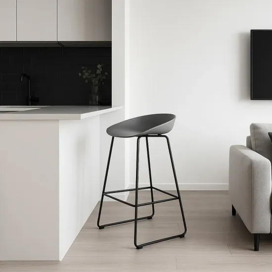 Стул полубарный Neo серый с чёрными ножками