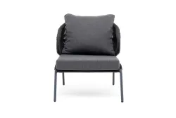 "Милан" кресло плетеное из роупа, каркас алюминий темно-серый (RAL7024) муар, роуп темно-серый круглый, ткань темно-серая 027