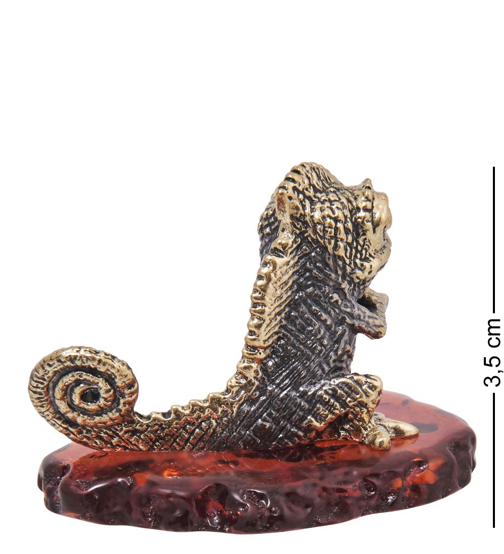 Народные промыслы AM-4095 Фигурка «Ящерица Паскаль Возмущение» (латунь, янтарь)