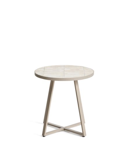 Уличный столик Tella из бежевой стали с бежевой плиткой 45 см