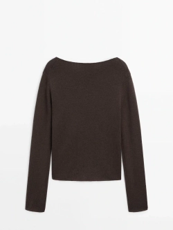 Massimo Dutti Свитер из тонкой шерсти с окантовкой, коричневый
