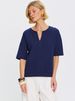 Плотная футболка из футера 2-нитки с V-вырезом HIGH TEMP