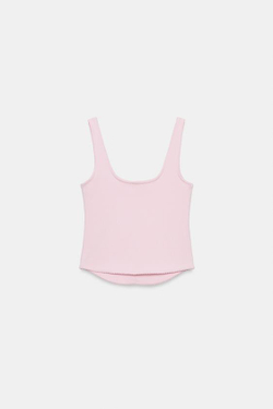 ZARA ТОП В РУБЧИК НА БРЕТЕЛЯХ, ПАСТЕЛЬНО-РОЗОВЫЙ