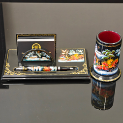 Набор письменный настольный с ручной росписью Палех "Тройка"