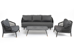 "Лугано" лаунж-зона 5-местная плетеная из роупа (веревки), каркас алюминиевый темно-серый, роуп темно-серый