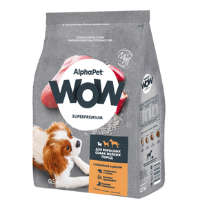 Уценка! Срок 25.05.26/ Сухой корм AlphaPet WOW Superpremium для взрослых собак мелких пород с индейкой и рисом