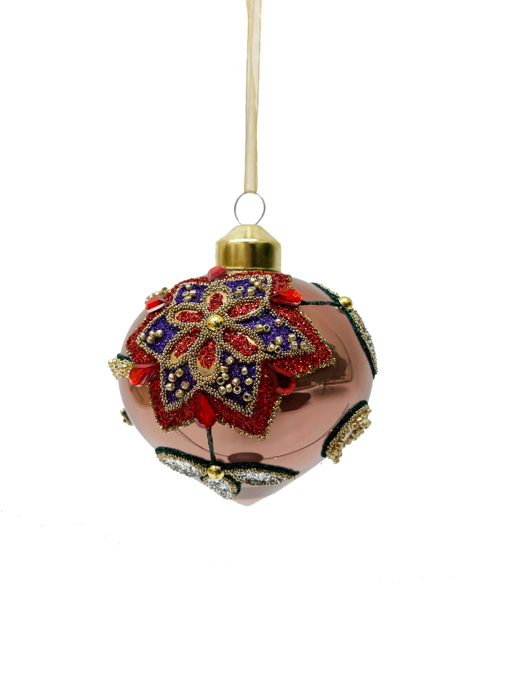 Набор елочных игрушек 8см 9шт ChristmasDeLuxe бежево-розовый с цветочным орнаментом