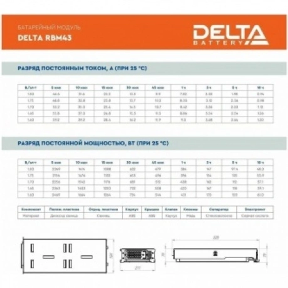 Батарея для ИБП Delta RBM43 48В 10Ач для SMT2200RMI2U/SMT3000RMI2U/SUA2200RMI2U/SUA3000RMI2U/SUM1500RMXLI2U