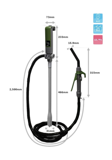 Насос Электрический DEP-1504-12V для перекачки топлива на батарейках 12В 12л/мин