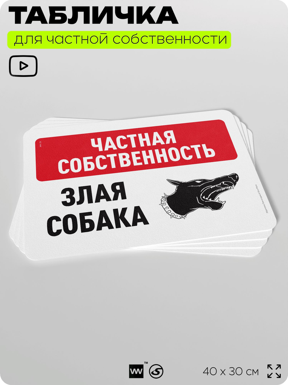 Табличка для частной территории "Частная собственность, злая собака", на дом, для участка, организаций, предупреждающая, 40х30 см, Silver Plane x Айдентика Технолоджи