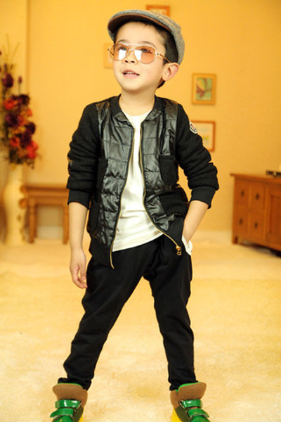 Куртка детская с кожаными вставками спереди и на локтях