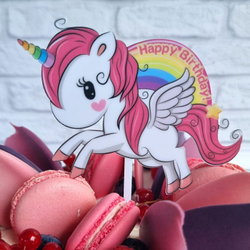 Топпер цветной «Happy Birthday» единорог