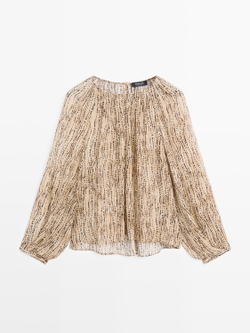 Massimo Dutti Полупрозрачная драпированная блузка, каменно-серый