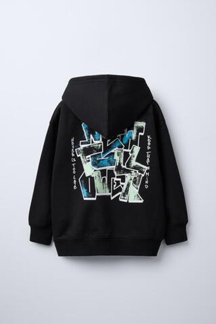 ZARA ХУДИ С ПРИНТОМ «ГРАФФИТИ», ЧЕРНЫЙ