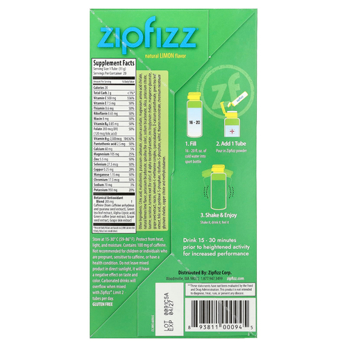 Zipfizz, смесь для энергетического напитка, со вкусом лимона, 20 тюбиков по 11 г (0,39 унции)