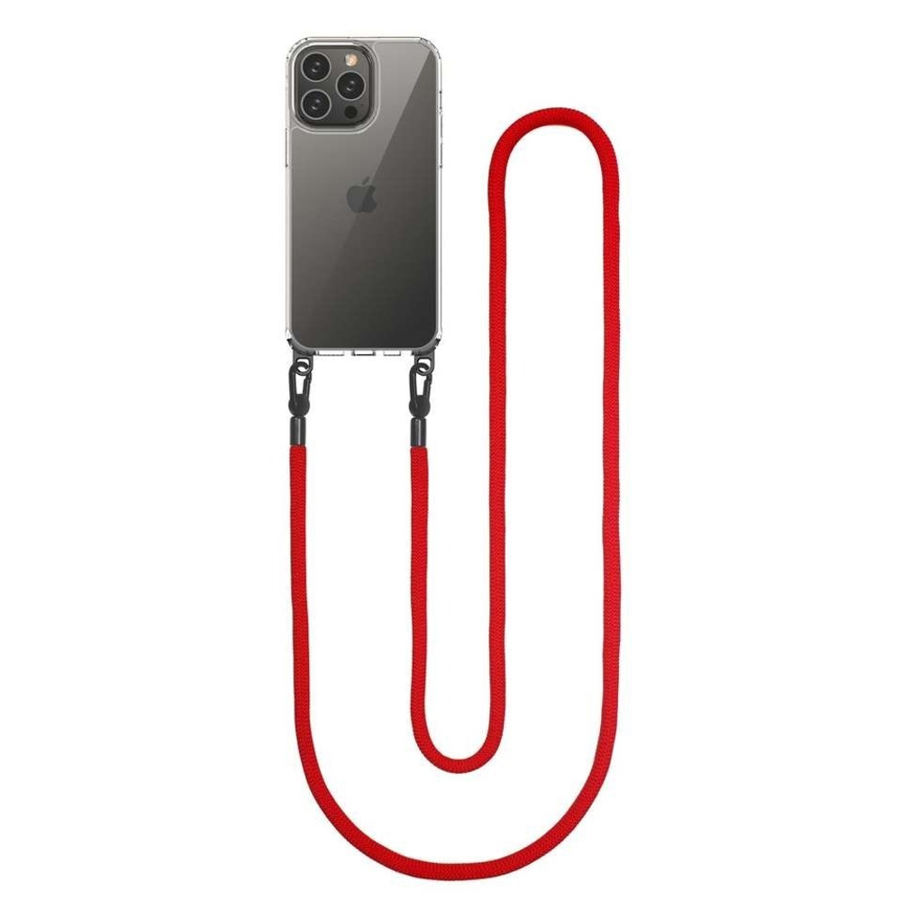 Противоударный чехол с толстым шнурком на шею красного цвета для iPhone 14 Pro Max