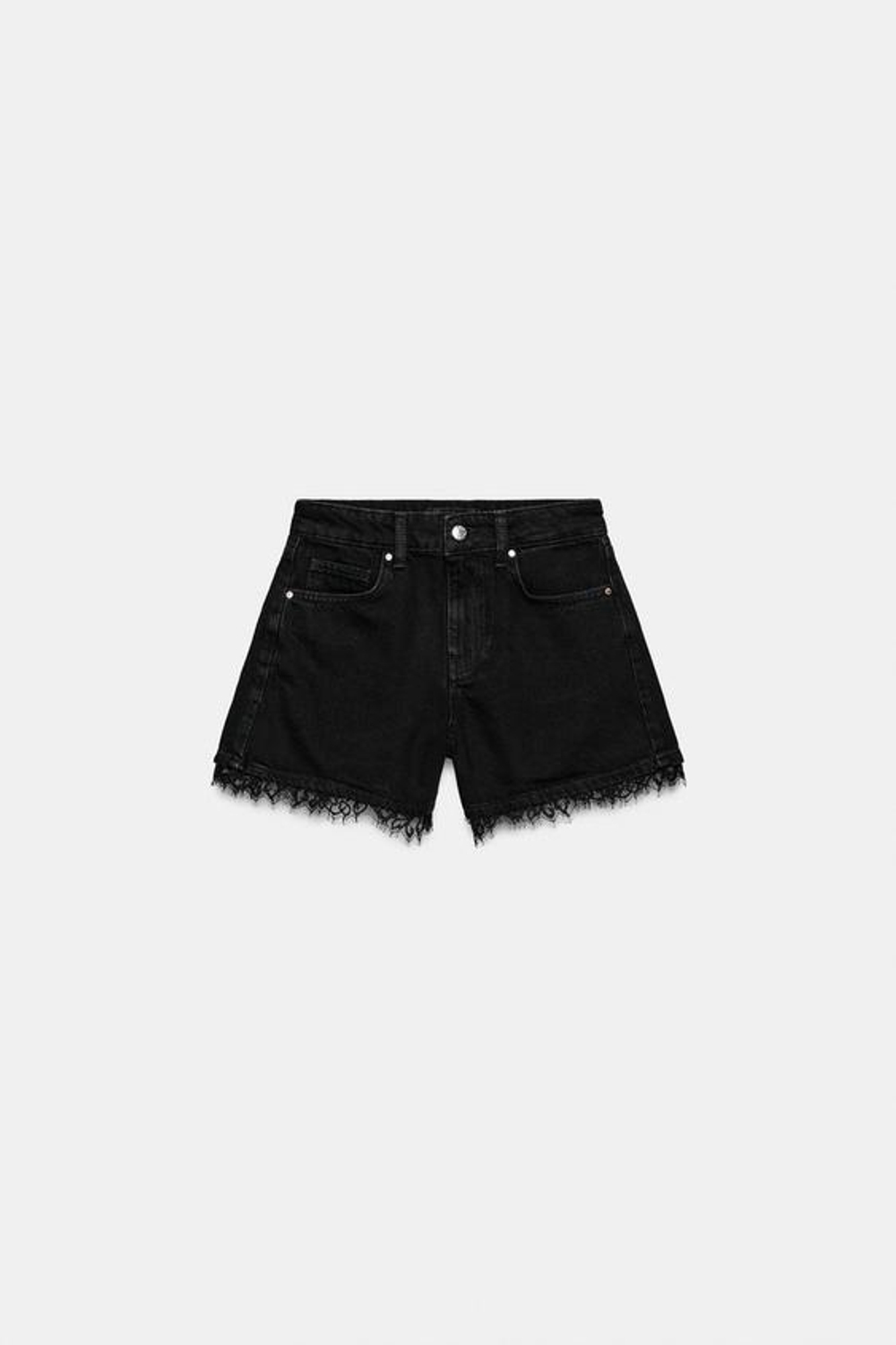 ZARA ДЖИНСОВЫЕ ШОРТЫ Z1975 С КРУЖЕВОМ, ЧЕРНЫЙ