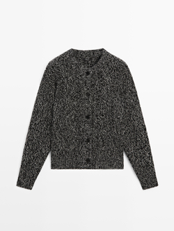 Massimo Dutti Кардиган из смесовой шерсти с узором «косы», черный