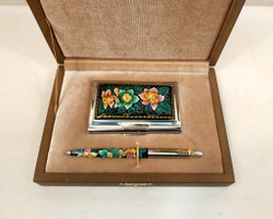 Набор "Нарцисс" визитница и ручка Parker с ручной росписью Палех