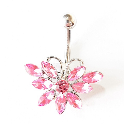 Пирсинг в пупок "Бабочка из розовых кристаллов" Медицинская сталь, 1 шт
