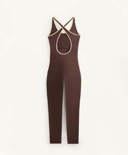 Oysho Длинный комбинезон Comfortlux Piping, коричневый