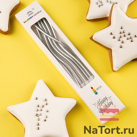 Набор свечей для торта «Волна» (серебряный металлик, 15 см) 6 шт