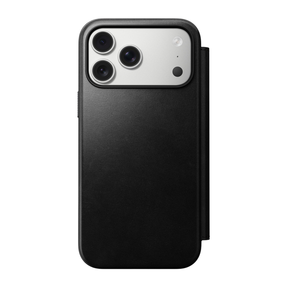 Кожаный чехол-книжка MagSafe Nomad Horween Modern Leather Folio для iPhone 17 Pro Max Гибридный укреплённый чехол из натуральной кожи Horween с сенсорной накладкой для Контроллера камеры. Есть отделение для купюр и встроенный картхолдер — вмещает до трёх