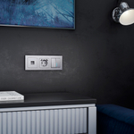 Выключатель двухклавишный с подсветкой (серебряный)