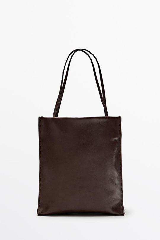 Massimo Dutti Сумка с двумя отделениями из кожи наппа, коричневый