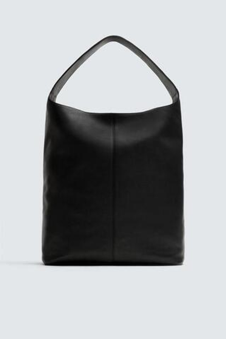 ZARA КОЖАНАЯ СУМКА-ШОПЕР, ЧЕРНЫЙ