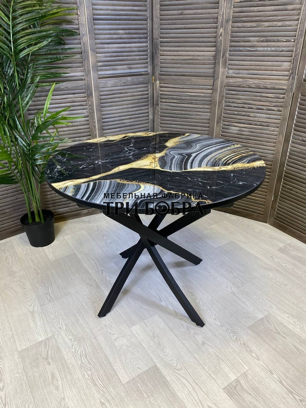 Стол круглый стеклянный "Чёрный Агат"