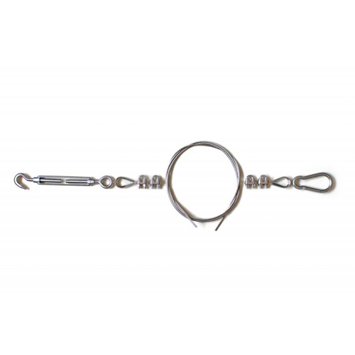 Крепления и трос для дорожки (1 талреп нерж 10 мм.; 4 зажима; 2 коуша 8 мм, 1 карабин Трос 4мм 26м)