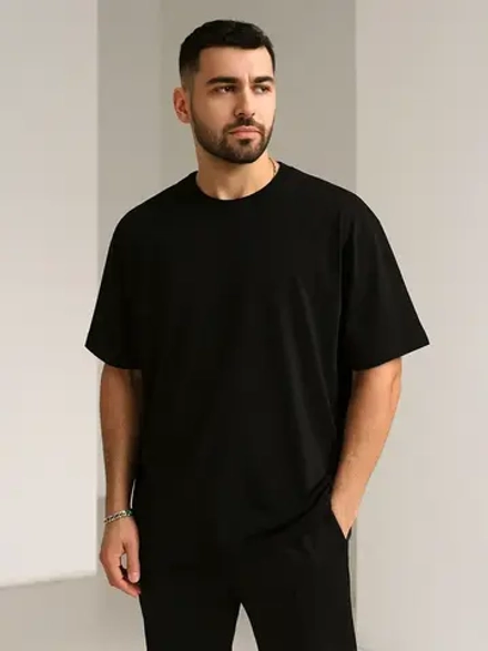 Черная мужская летняя повседневная однотонная хлопок