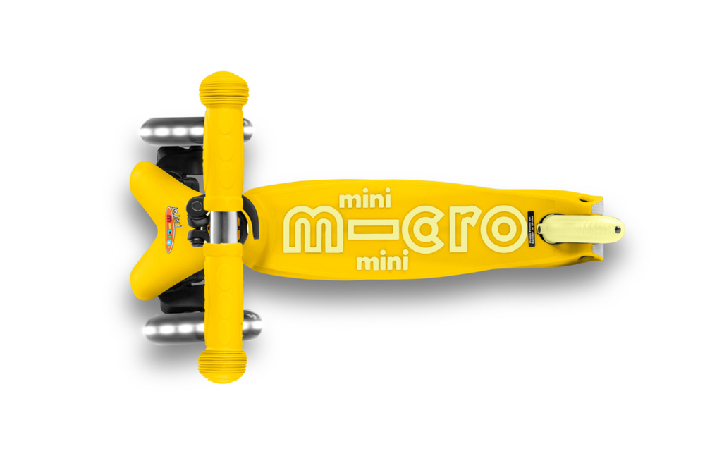 Самокат Mini Micro Deluxe Желтый LED со стикерами Монстрики 15 шт