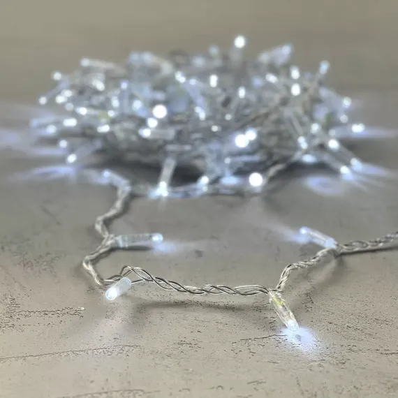 Светодиодная гирлянда с колпачком 100 холодных белых LED ламп 10 м., 24В., прозрачный провод ПВХ, IP65, LTC (PST100CAP-10-1W)