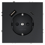 Розетка с заземлением и со шторкой и 2хUSB type A и C, без рамки Voltum S70 VLS040507