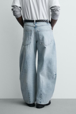 ZARA ДЖИНСЫ BALLOON FIT НА МОЛНИИ, ЗЕЛЕНОВАТО-СИНИЙ