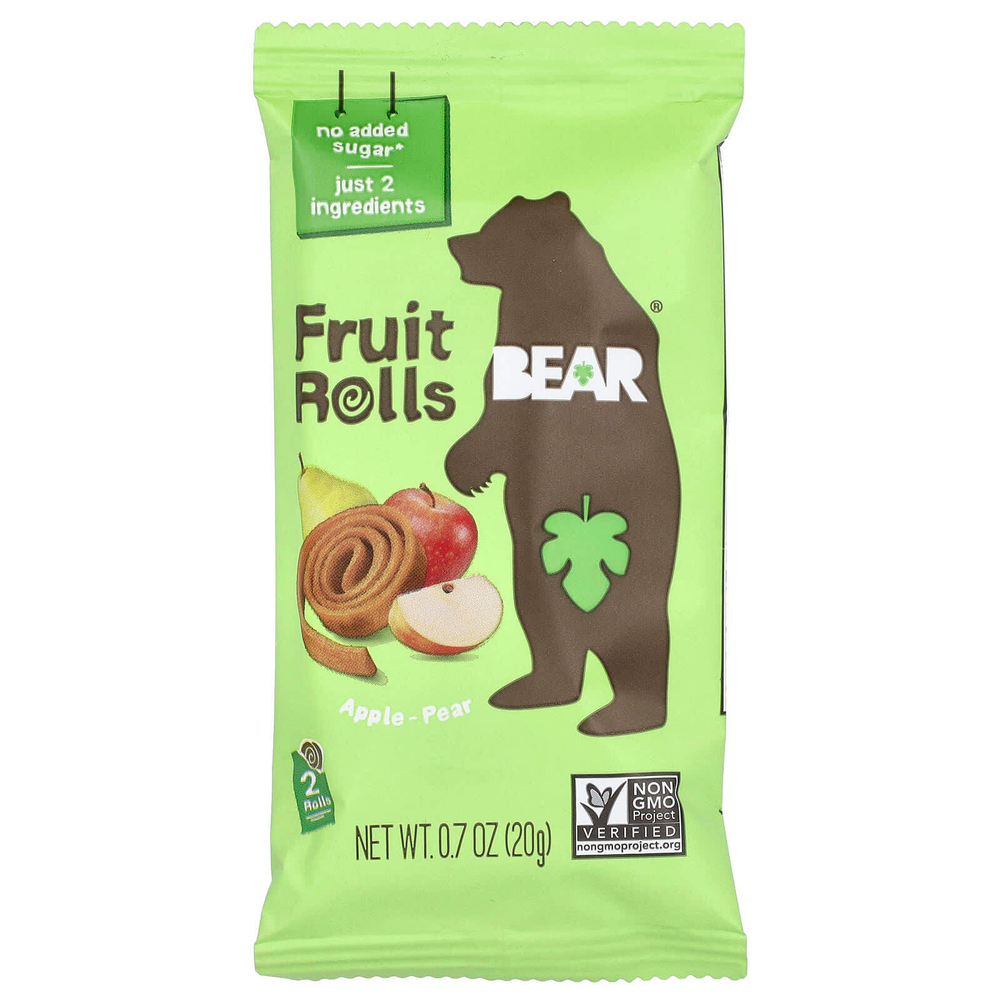 Bear, Фруктовые рулеты, яблоко-груша, 5 пакетиков по 20 г (0,7 унции)