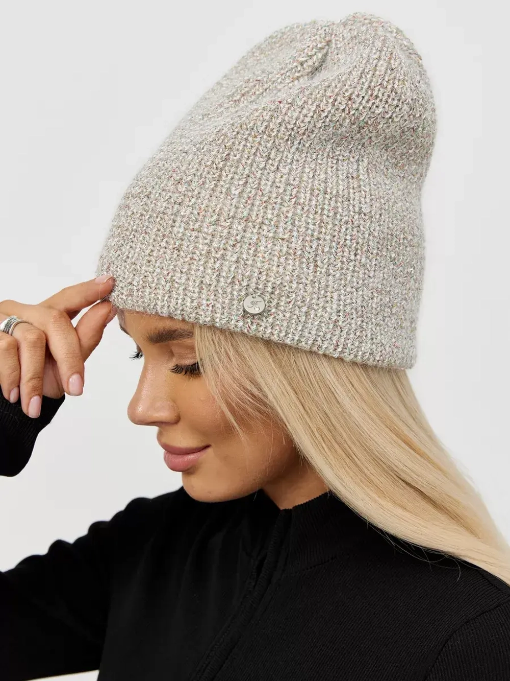 Шапка бини вязаная двойная без отворота