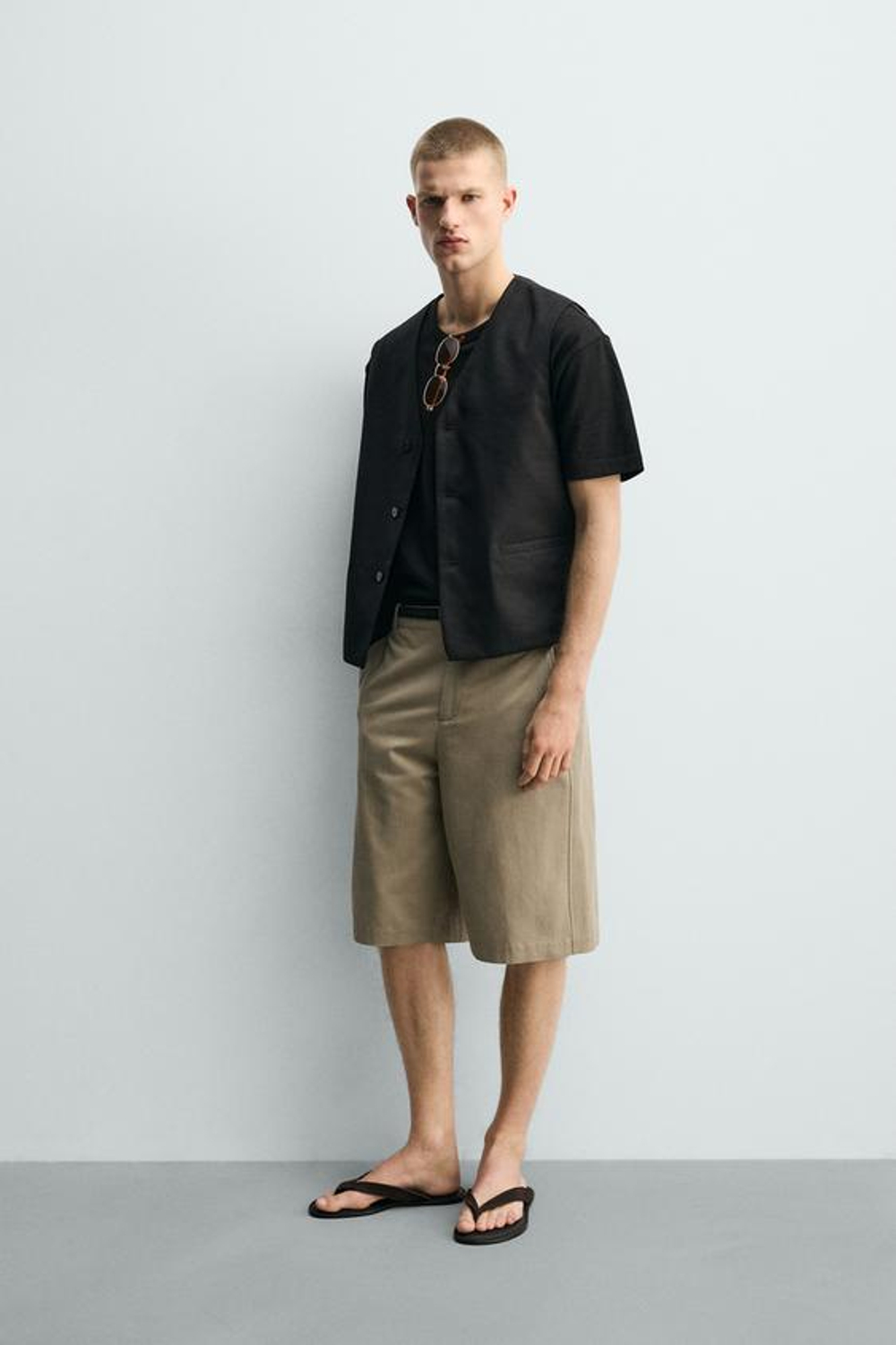 ZARA ШОРТЫ RELAXED FIT ИЗ ХЛОПКА И ЛЬНА, РЫЖЕВАТО-КОРИЧНЕВЫЙ