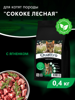 Корм сухой для котят породы Сококе лесная, с ягненком, 400 гр, QUATTRO