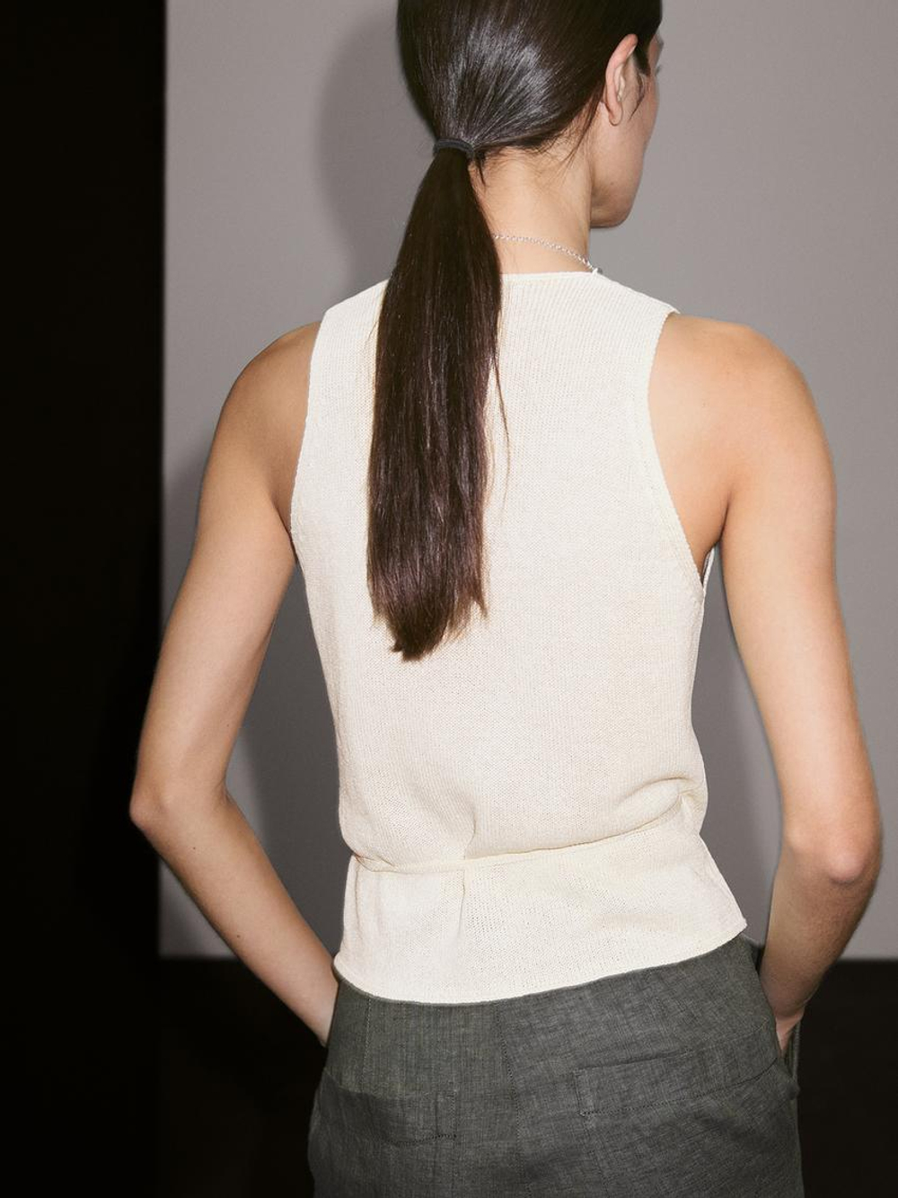 Massimo Dutti Жилет внахлест из мулине, ванильный