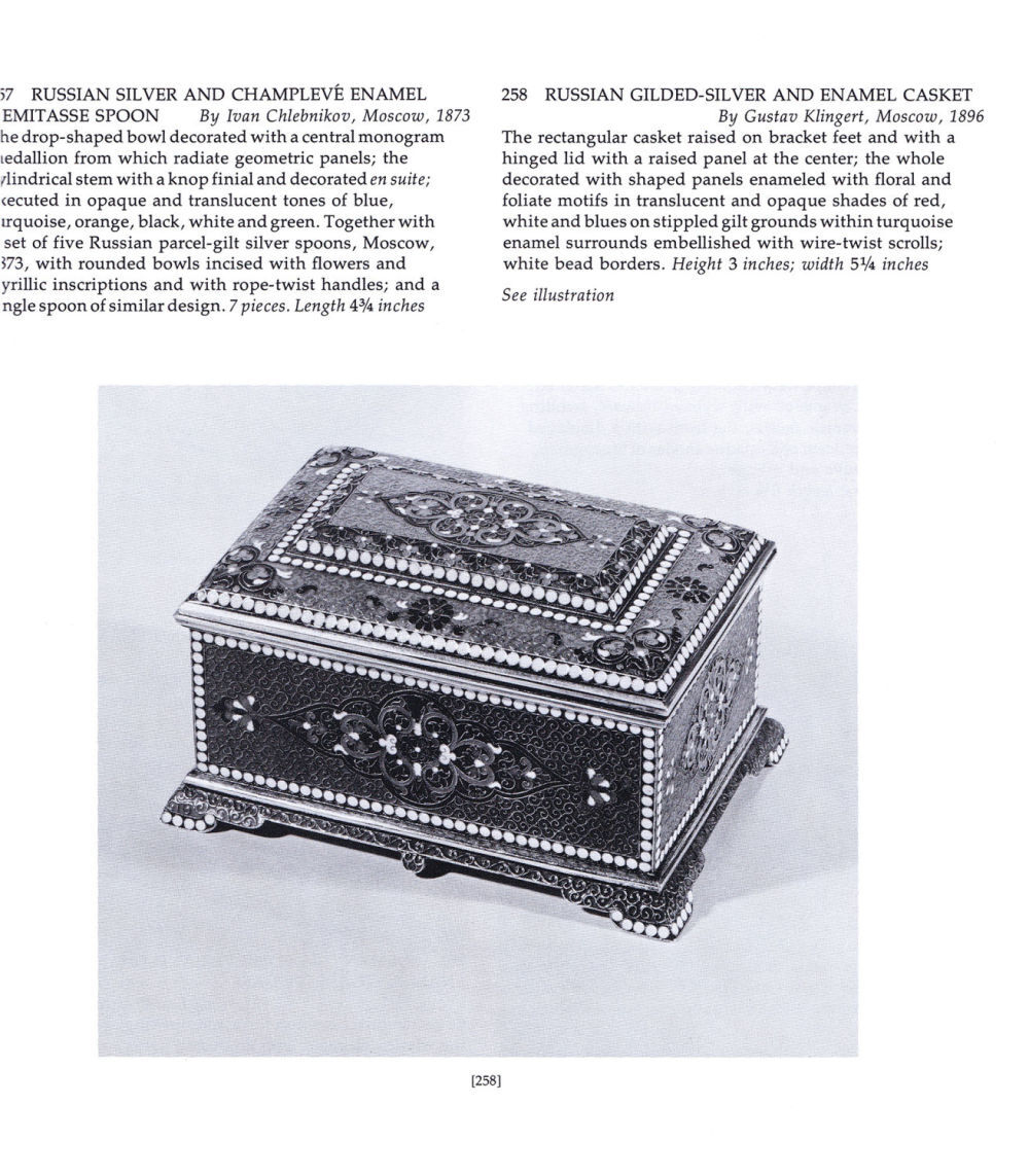 Каталог аукциона Sotheby's, Нью-Йорк, Русское декоративно-прикладное искусство, объекты роскоши и часы от 1-2 мая 1973 года