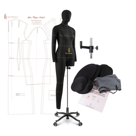 Манекен портновский Моника, комплект Про, размер 48, цвет черный, в комплекте накладки, руки, нога и голова