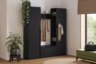 Прихожая Лорена Пакс-4 Черный 0190 PE 185*40*220 см, Черный   Фиеста
