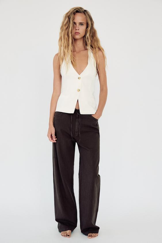 ZARA ТОП С ГОРЛОВИНОЙ ХАЛТЕР И ЗАВЯЗКАМИ, БЕЛЫЙ