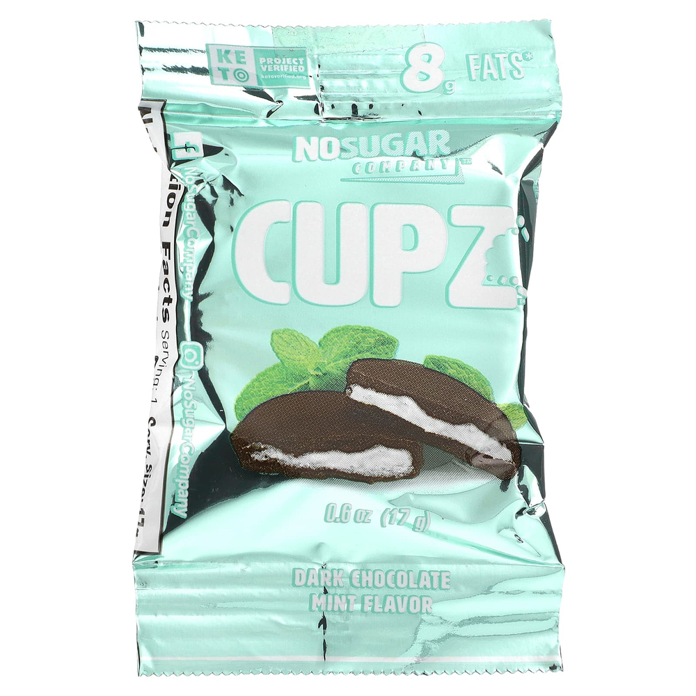 No Sugar Company, Cupz, темный шоколад с мятой, 12 чашек, 17 г (0,6 унции)