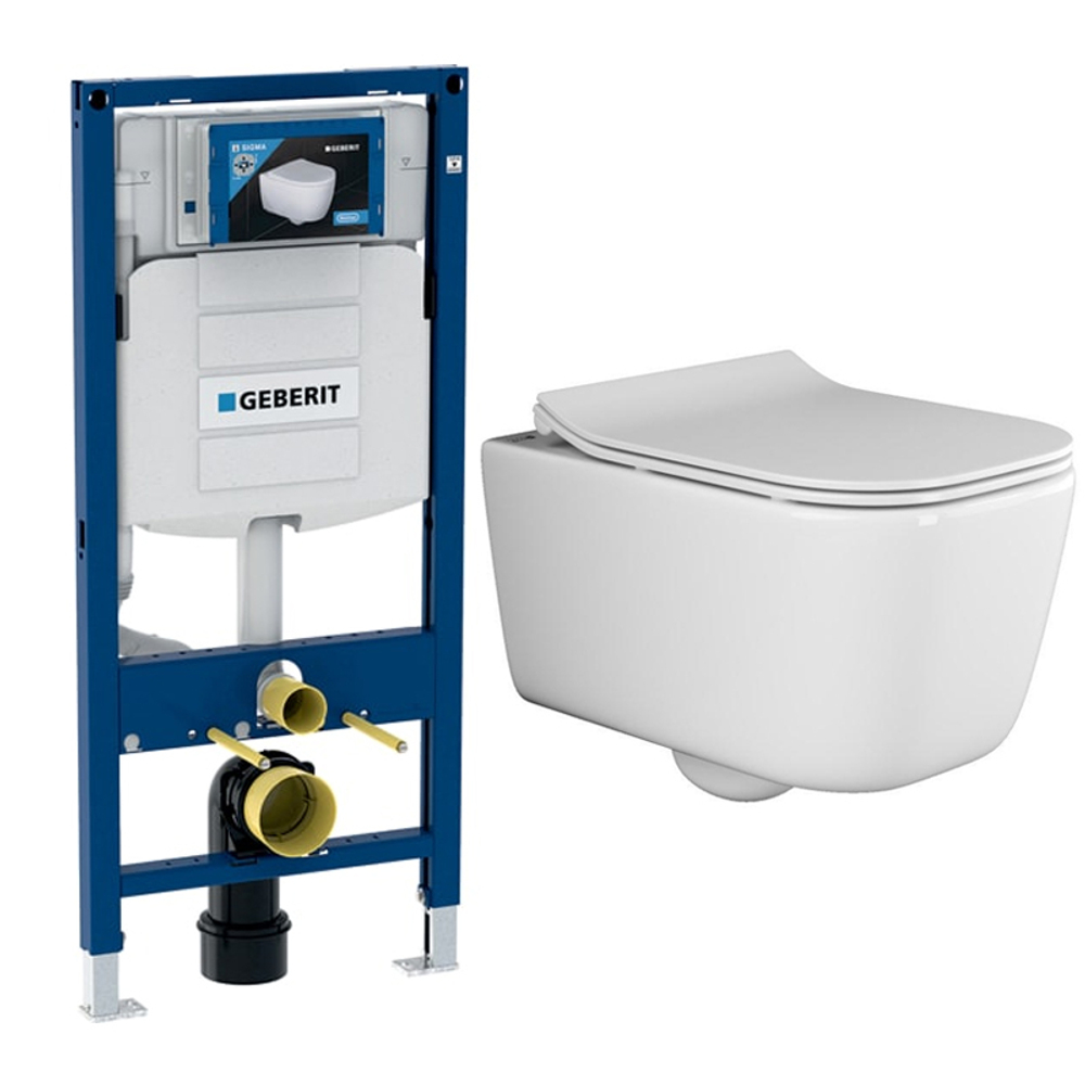 Комплект подвесной безободковый унитаз Ceramica Nova New Day CN3005 с крышкой-сиденьем микролифт + инсталляция Geberit Duofix UP320 111.300.00.5
