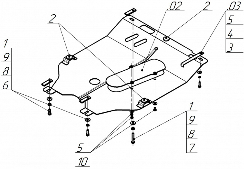 Защита картера двигателя, КПП. 2 мм, Сталь. для Nissan Micra 2003-2010, Motodor.61402